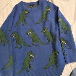 Forever 21 oversized t-Rex sweater. Blue and green.